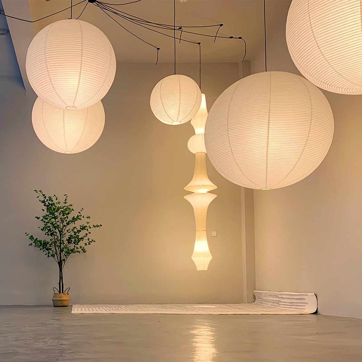 Akari A Round Swag Light (white plug wire)