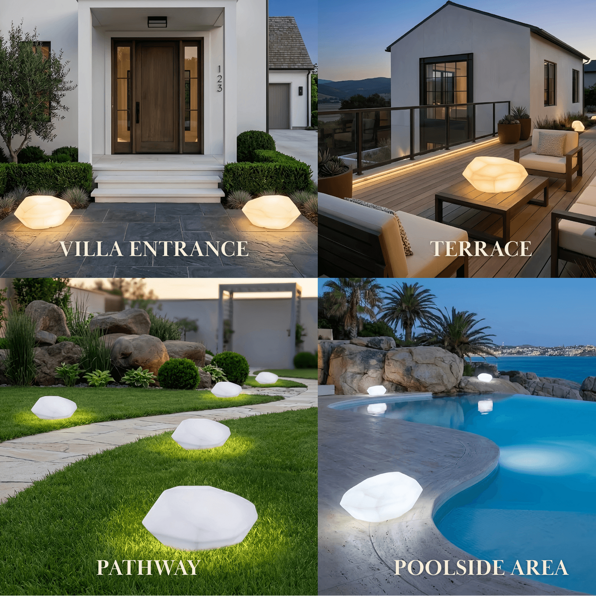 Lunara Art Deco RGB Pathway Light - Rechargeable Rock Design for Outdoor/Garden