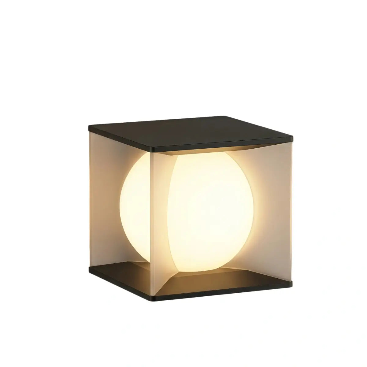 Nuvlight Art Deco Solar Outdoor Pillar Light - Black Metal Square Moon for Courtyard/Garden