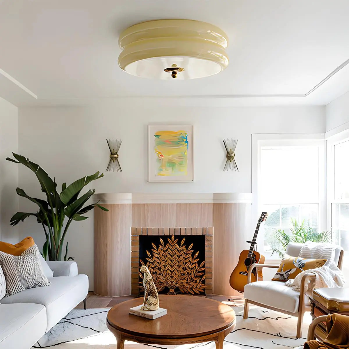 Glass and Brass Flush Mount Ceiling Light
