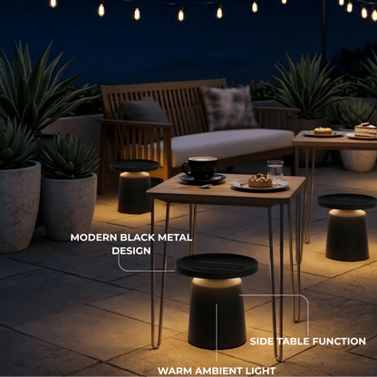 Embrace Modern Round Outdoor Floor Lamp - Black Metal for Pathways