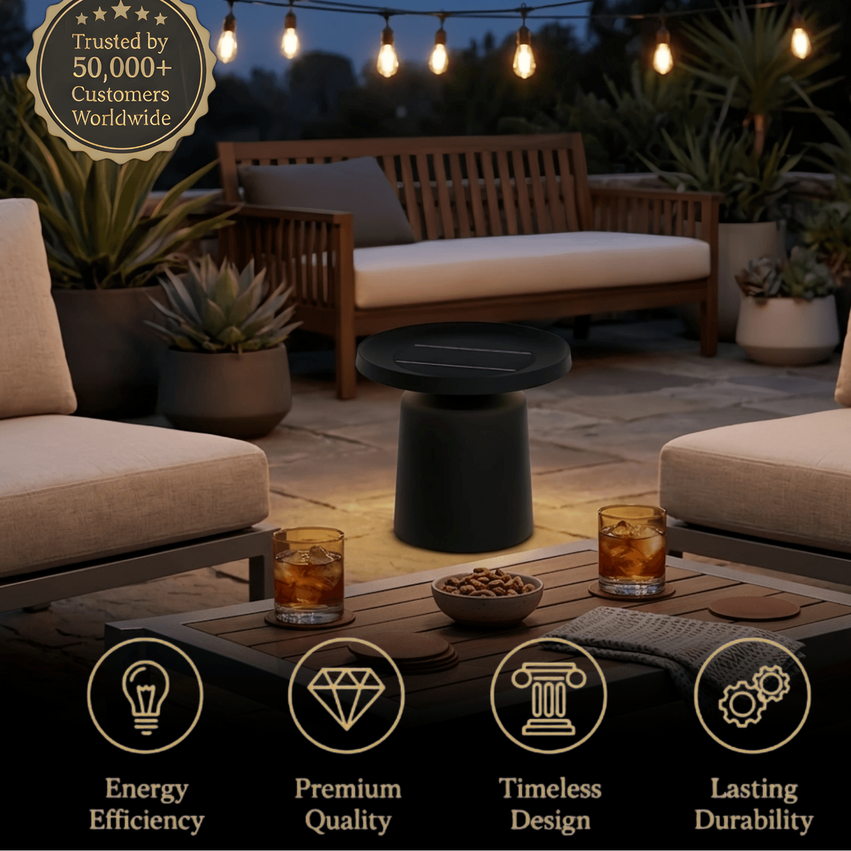 Embrace Modern Round Outdoor Floor Lamp - Black Metal for Pathways