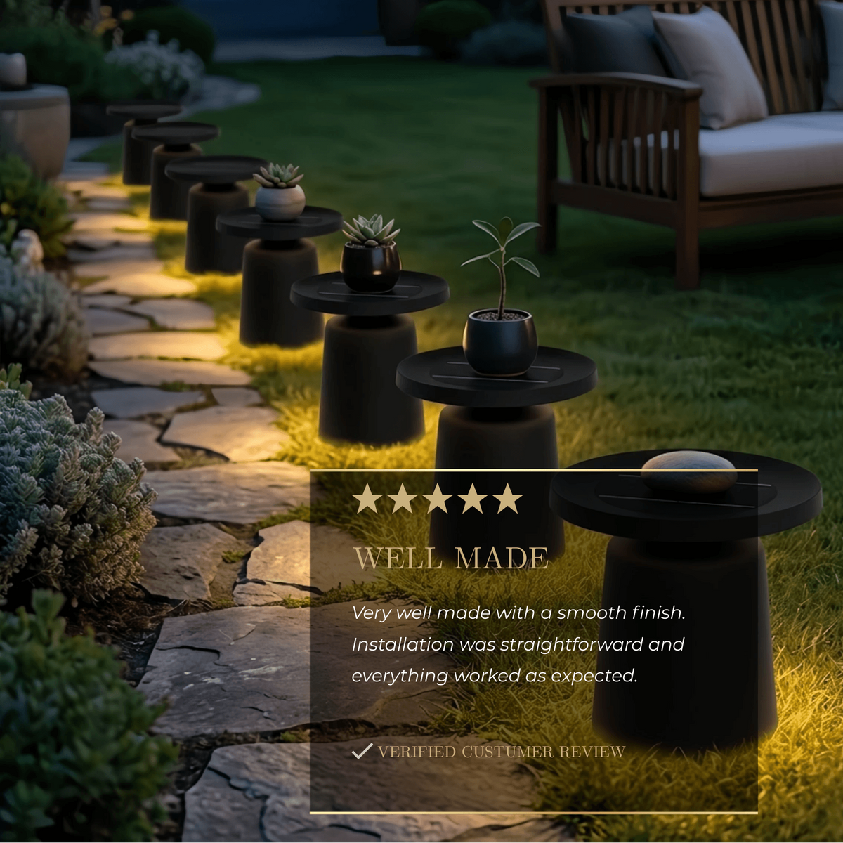 Embrace Modern Round Outdoor Floor Lamp - Black Metal for Pathways