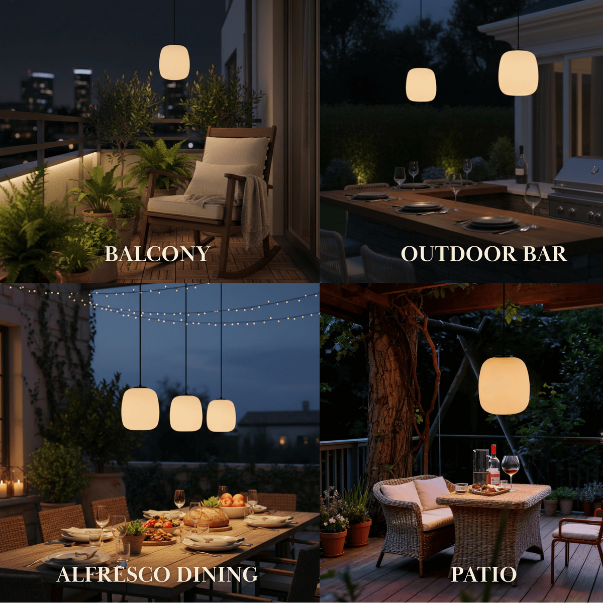 Crema Retro White Outdoor Pendant Light Metal/Acrylic Lantern Design