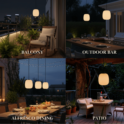 Crema Retro White Outdoor Pendant Light Metal/Acrylic Lantern Design