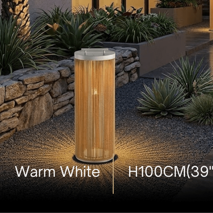 Zenno Farmhouse Cylindrical Floor Lamp – Metal Rattan for Outdoor Garden