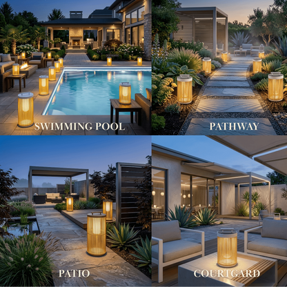 Zenno Farmhouse Cylindrical Floor Lamp – Metal Rattan for Outdoor Garden