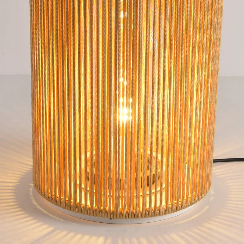 Zenno Farmhouse Cylindrical Floor Lamp – Metal Rattan for Outdoor Garden