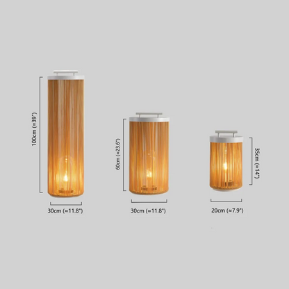 Zenno Farmhouse Cylindrical Floor Lamp – Metal Rattan for Outdoor Garden