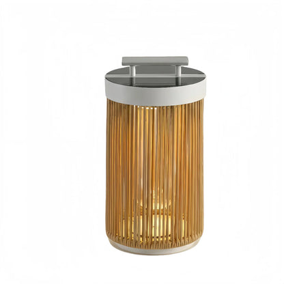 Zenno Farmhouse Cylindrical Floor Lamp – Metal Rattan for Outdoor Garden