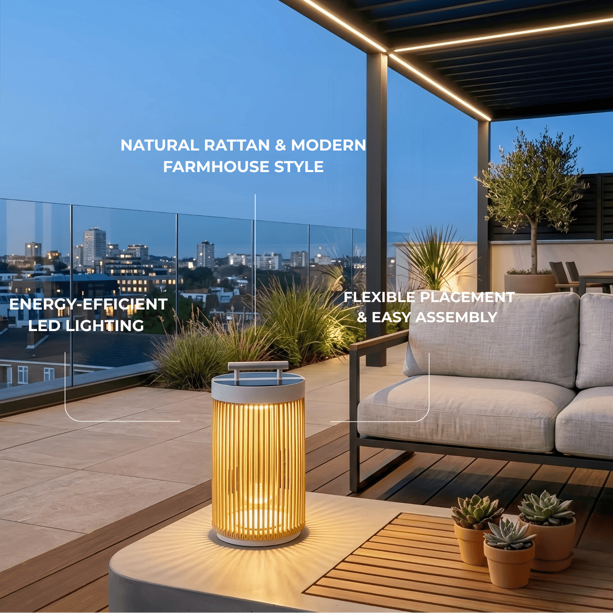 Zenno Farmhouse Cylindrical Floor Lamp – Metal Rattan for Outdoor Garden