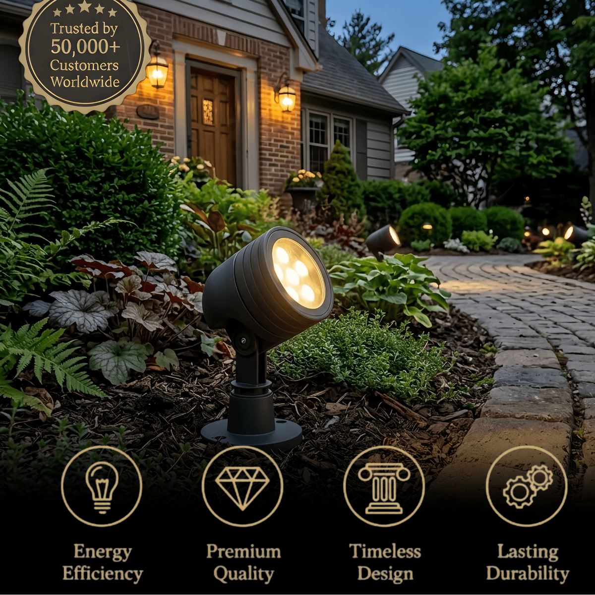 Irondale Modern Cylindrical Outdoor Ground Light – Black Metal/Glass for Garden