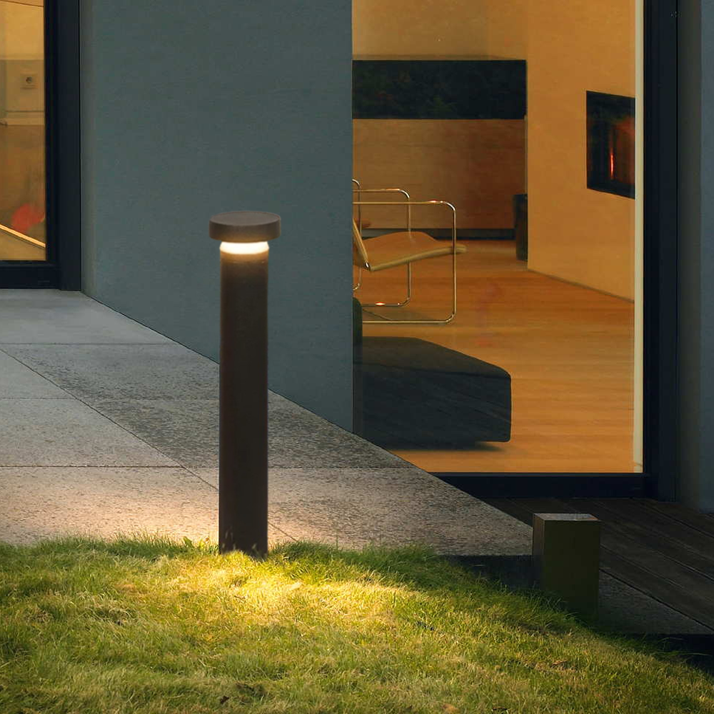 Irondale Minimalist Cylindrical Outdoor Pathway Lamp - Black Metal/Acrylic for Lawn