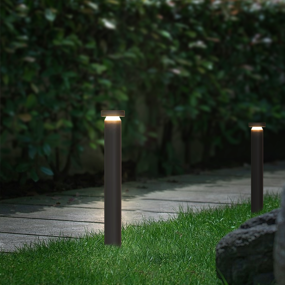 Irondale Minimalist Cylindrical Outdoor Pathway Lamp - Black Metal/Acrylic for Lawn