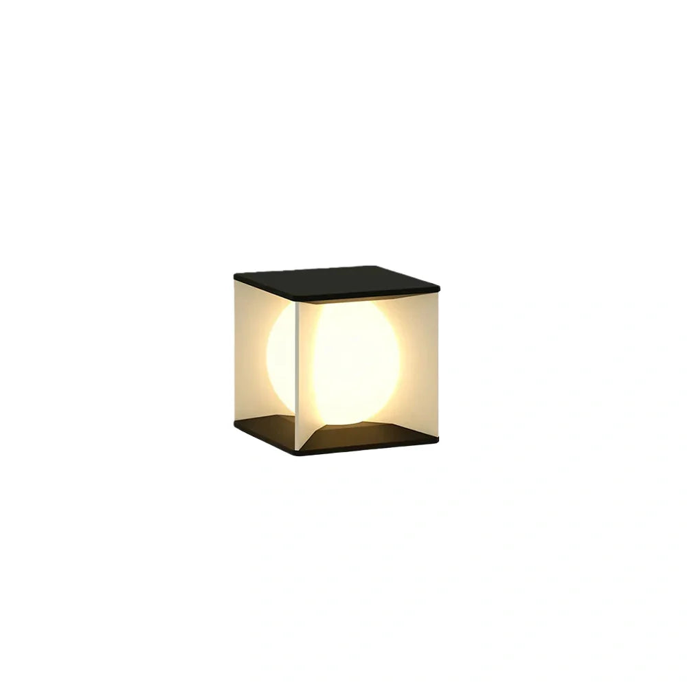 Lunara Art Deco Solar Outdoor Pillar Light - Black Metal Square Moon for Courtyard/Garden