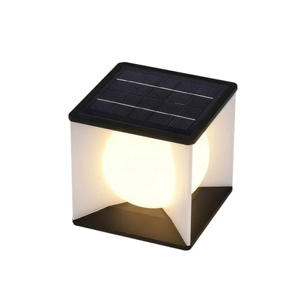 Lunara Art Deco Solar Outdoor Pillar Light - Black Metal Square Moon for Courtyard/Garden