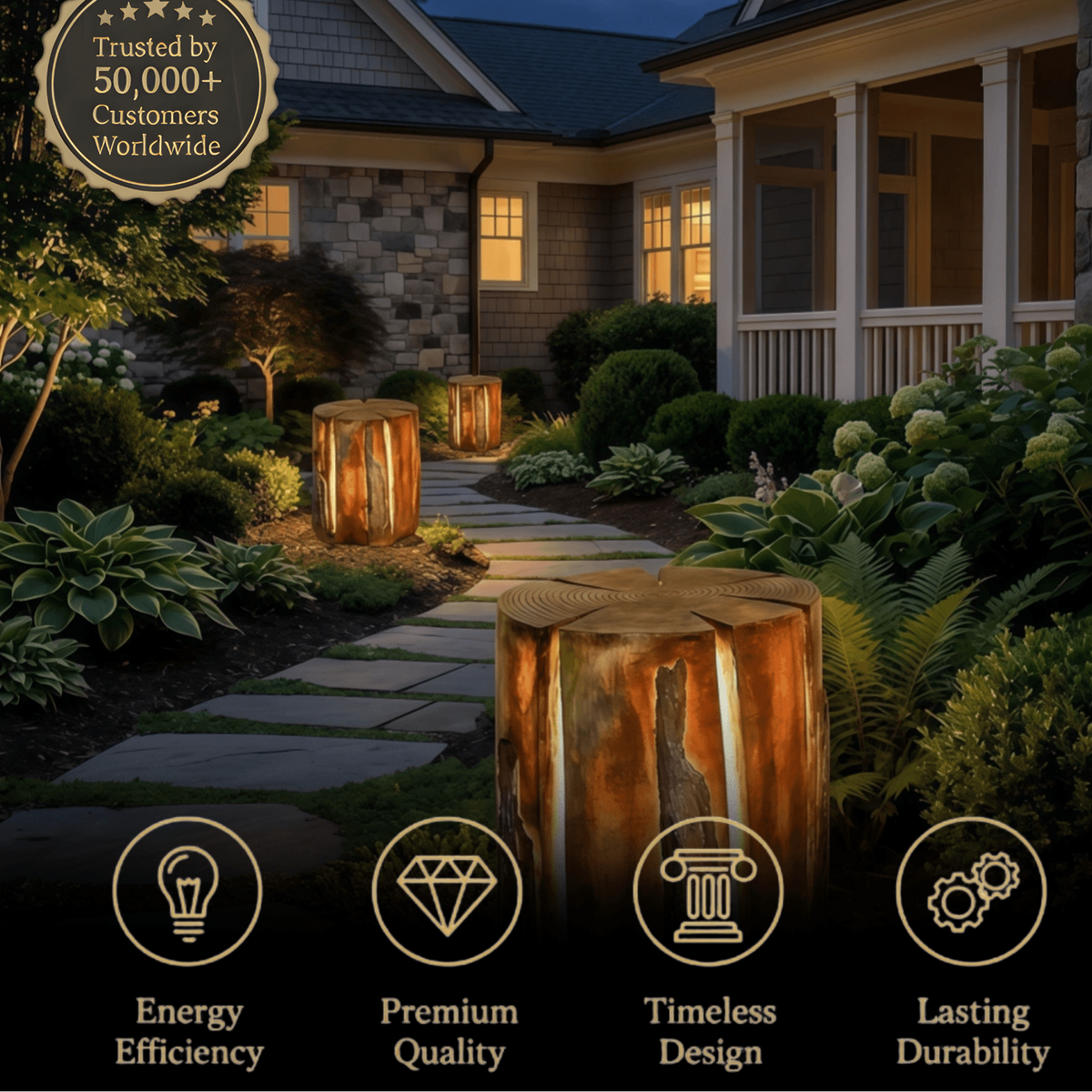 Botanica Art Deco Tree Stump Outdoor Lamp – Natural Wood-Look Resin for Courtyard/Garden