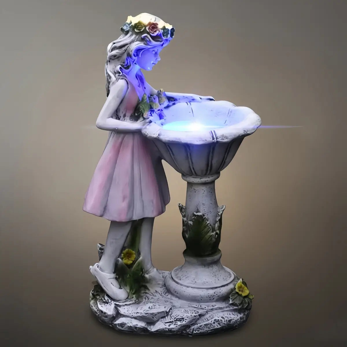 Vivara Art Deco Fairy Girl Outdoor Floor Lamp - Pink Resin Light for Courtyard
