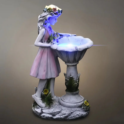 Vivara Art Deco Fairy Girl Outdoor Floor Lamp - Pink Resin Light for Courtyard