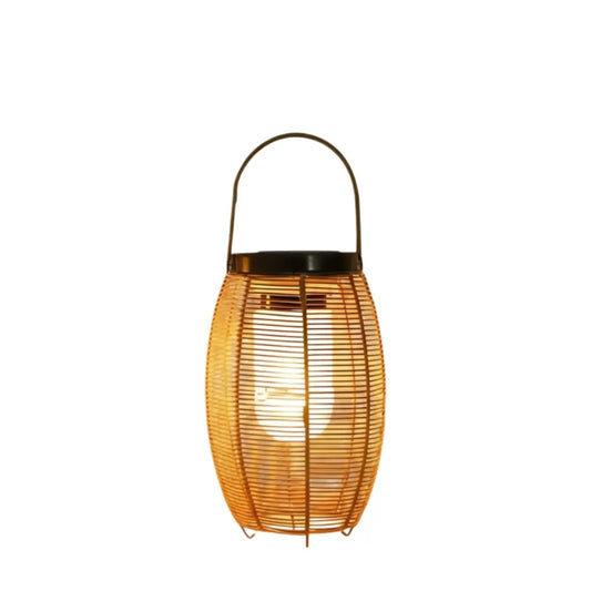 Nuvlight Farmhouse Floor Lamp -Metal/Rattan Lantern in Natural Wood Color Garden