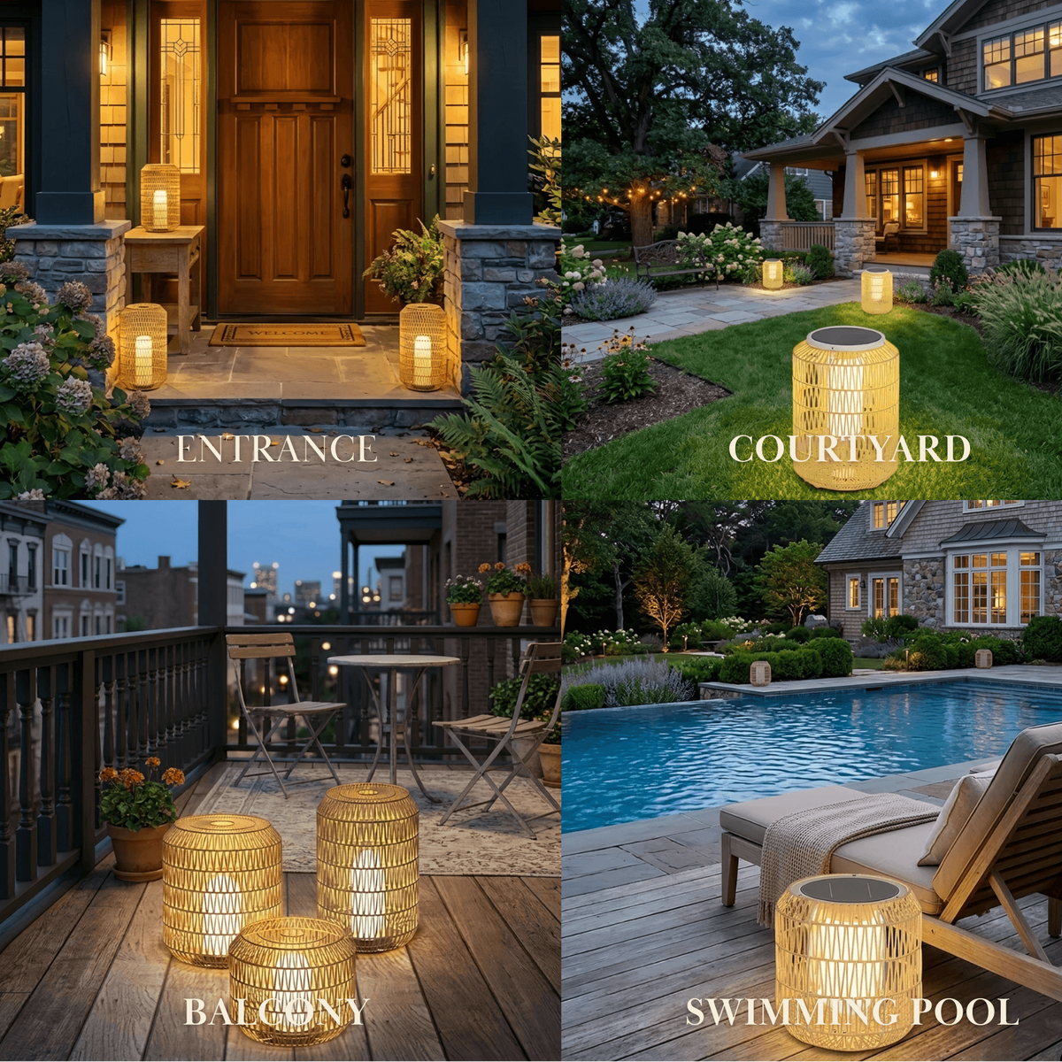 Zenno Farmhouse Outdoor Lamp - Wood & Metal Rattan Lantern