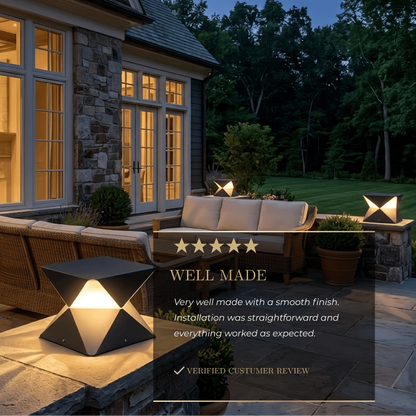 Modern Geometric Outdoor Floor Lamp – Black Meta&Glass for Garden/Patio