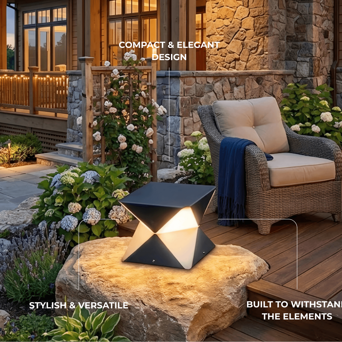 Modern Geometric Outdoor Floor Lamp – Black Meta&Glass for Garden/Patio