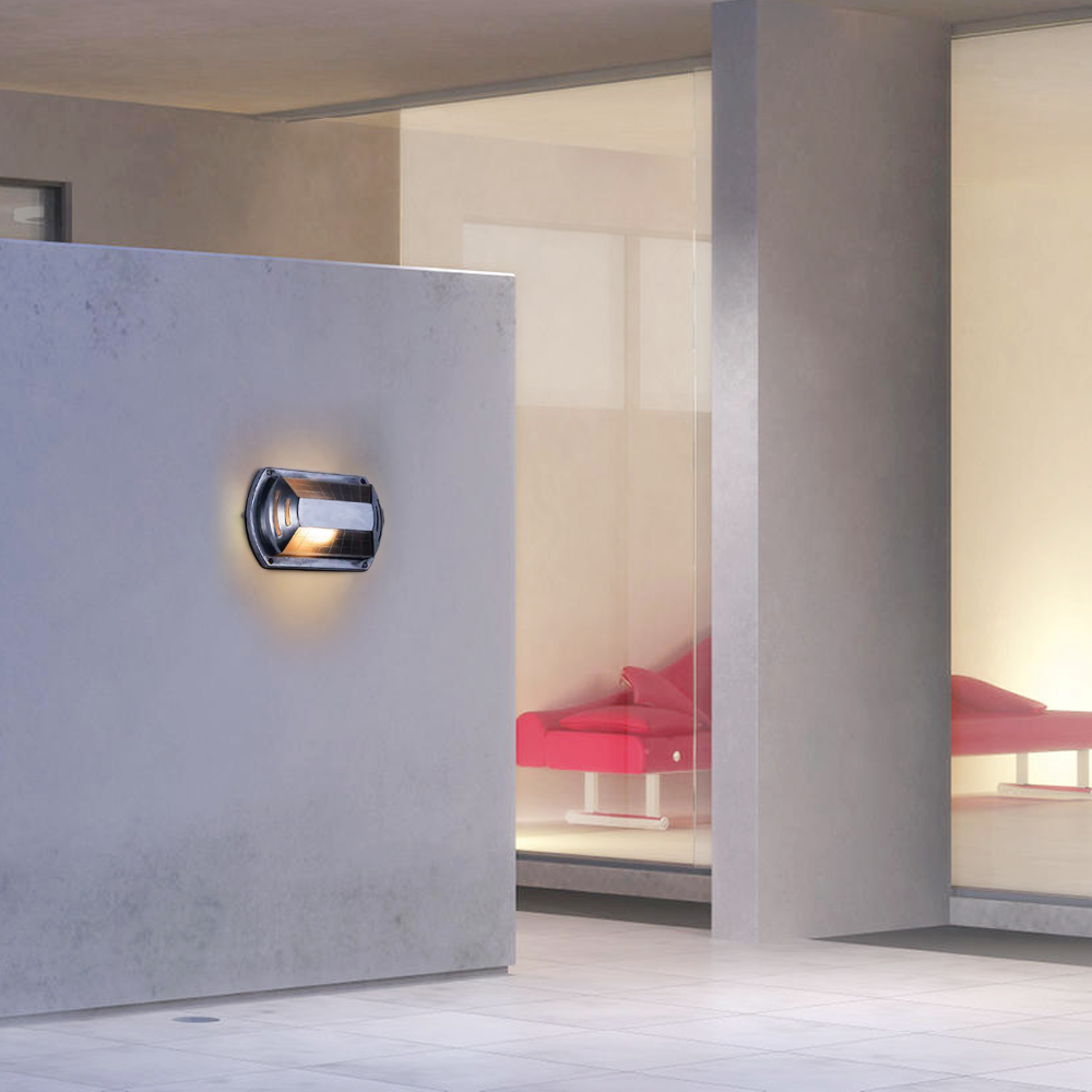 Irondale Modern Geometric Outdoor Wall Lamp – Silver Metal/Glass for Courtyard