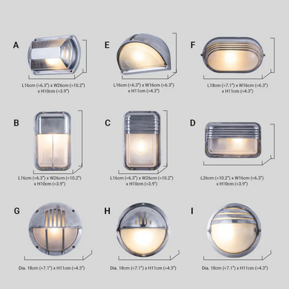 Irondale Modern Geometric Outdoor Wall Lamp – Silver Metal/Glass for Courtyard