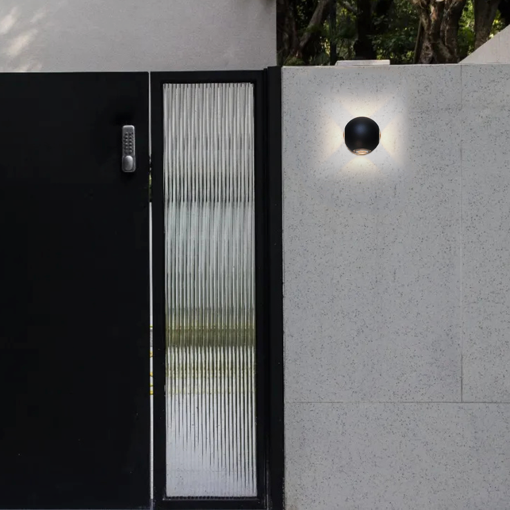 Irondale Modern Globular Outdoor Wall Lamp - Black Metal for Garden