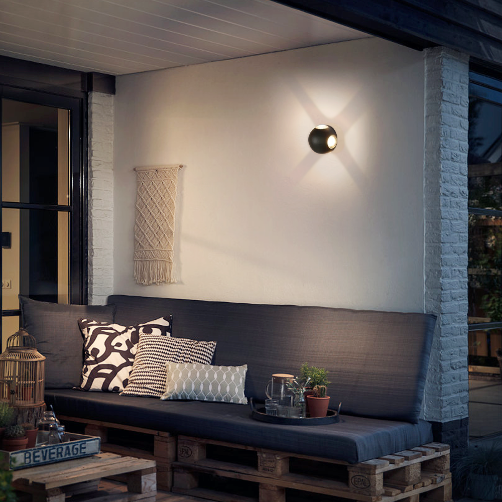 Irondale Modern Globular Outdoor Wall Lamp - Black Metal for Garden