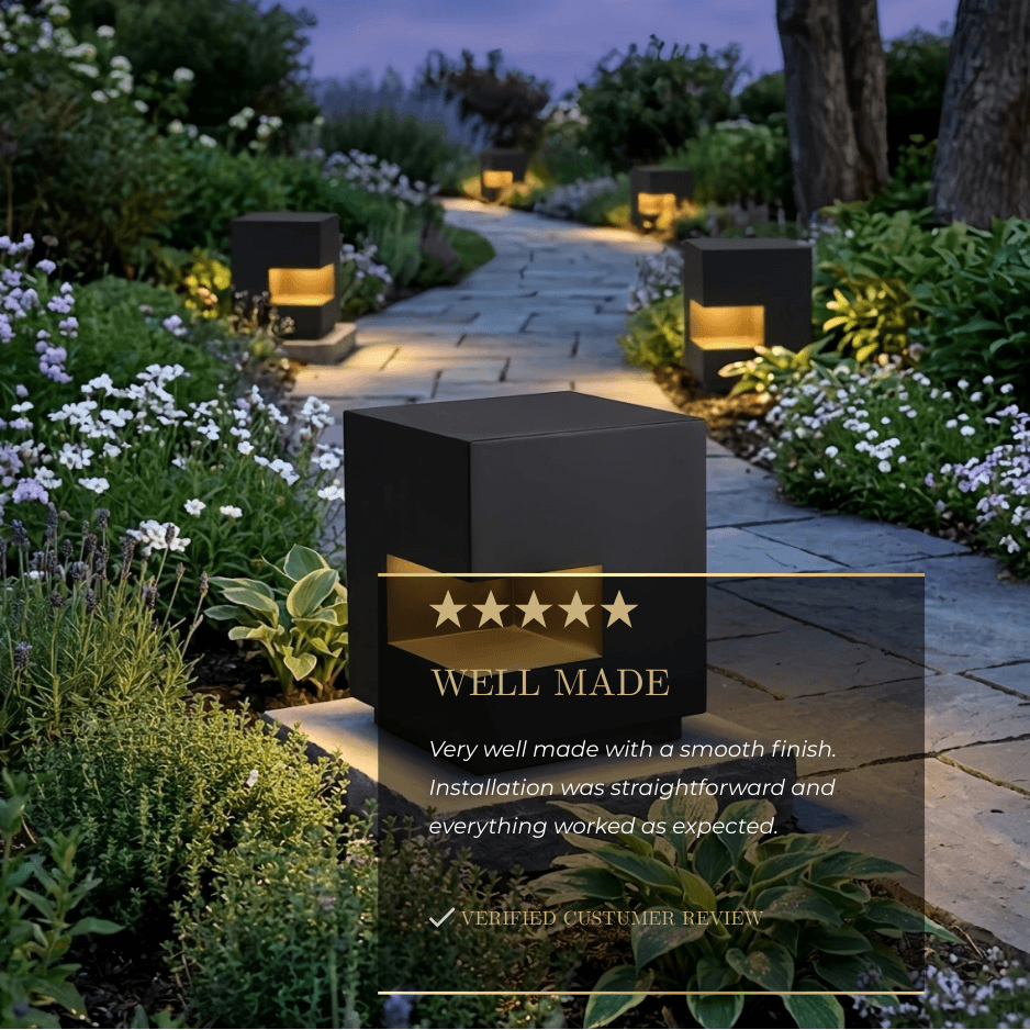 Arcato Modern Square Outdoor Pillar Light - Black Metal for Courtyard