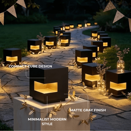Arcato Modern Square Outdoor Pillar Light - Black Metal for Courtyard