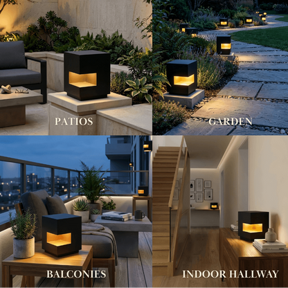 Arcato Modern Square Outdoor Pillar Light - Black Metal for Courtyard
