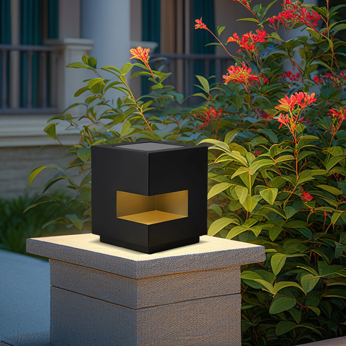 Arcato Modern Square Outdoor Pillar Light - Black Metal for Courtyard