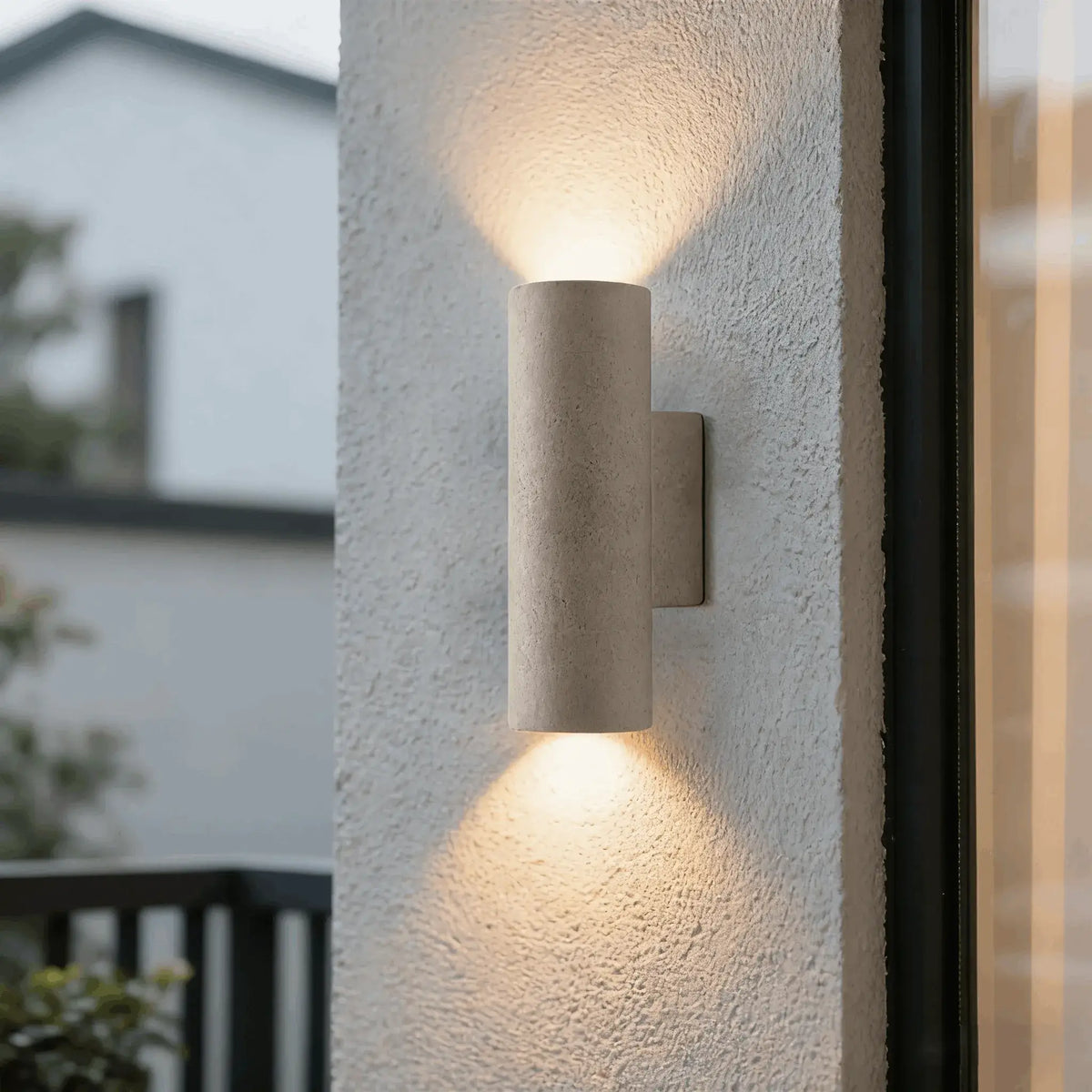 Arcato Modern Outdoor Wall Sconce- Black/White Cement Cylindrical Light for Courtyard