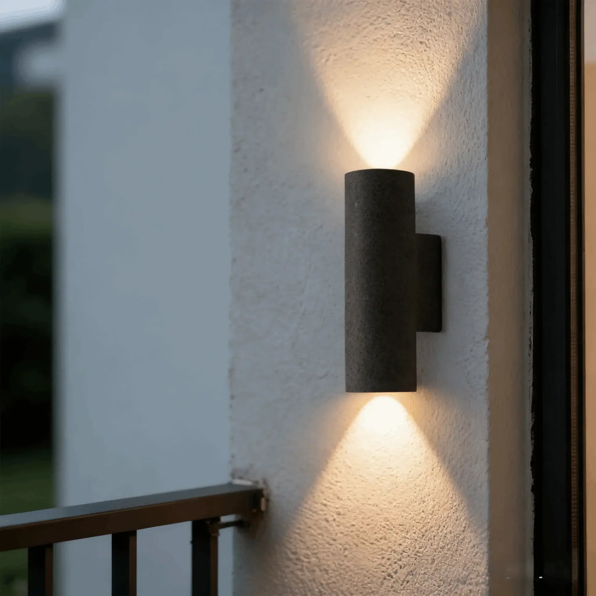 Arcato Modern Outdoor Wall Sconce- Black/White Cement Cylindrical Light for Courtyard