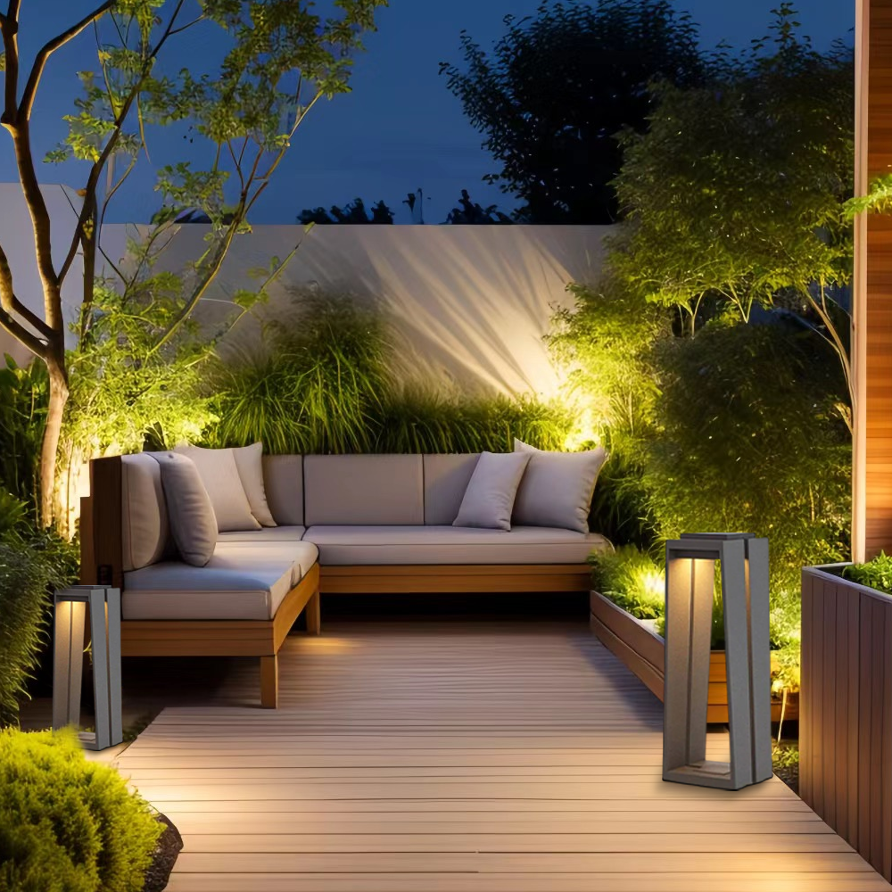 Arcato Industrial Metal & Glass Outdoor Floor Lamp - Black Frame for Garden