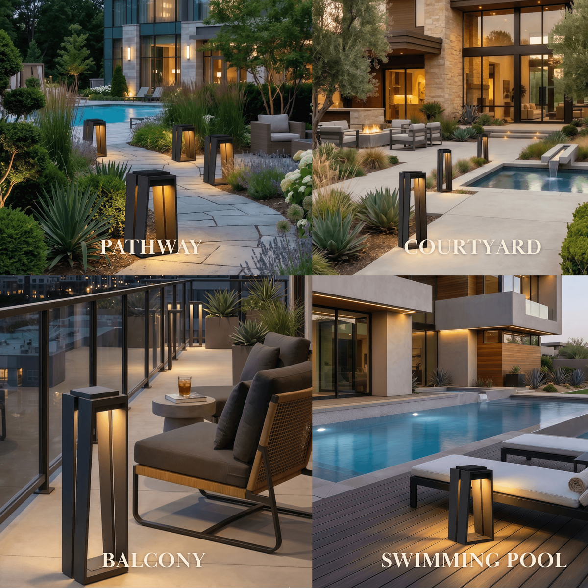 Arcato Industrial Metal & Glass Outdoor Floor Lamp - Black Frame for Garden