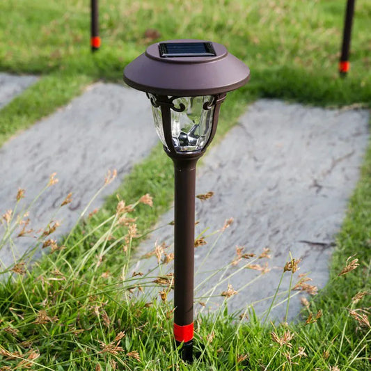Nuvlight Industrial Bowl-Shaped Solar Pathway Light – Coffee Metal Outdoor Lamp