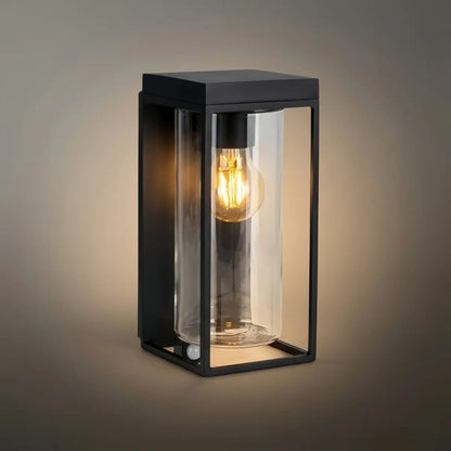 Irondale Modern Rectangular Solar Wall Sconce with Sensor – Black Metal/Glass Outdoor