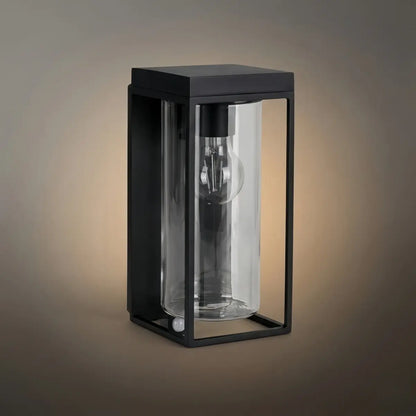 Irondale Modern Rectangular Solar Wall Sconce with Sensor – Black Metal/Glass Outdoor