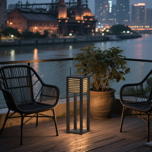 Nuvlight Modern Solar Outdoor Floor Lamp – Rectangular Black Lantern Light Garden/Patio