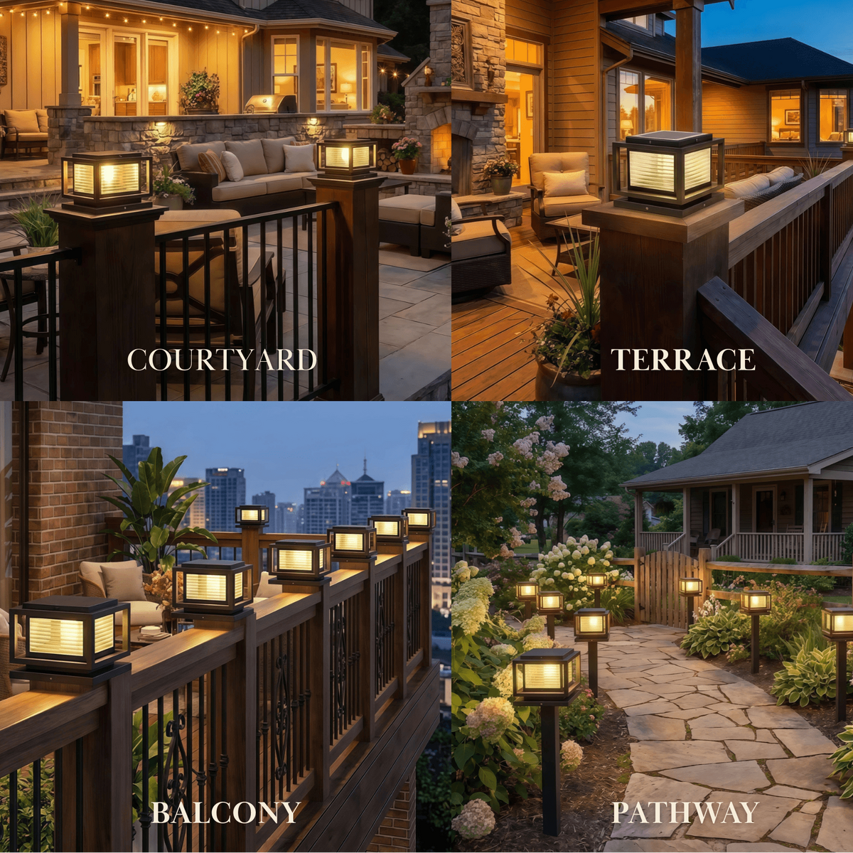 Arcato Modern LED Outdoor Pillar Lights - Black Metal/Glass Solar Rectangular Garden