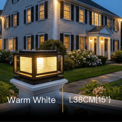 Arcato Modern LED Outdoor Pillar Lights - Black Metal/Glass Solar Rectangular Garden
