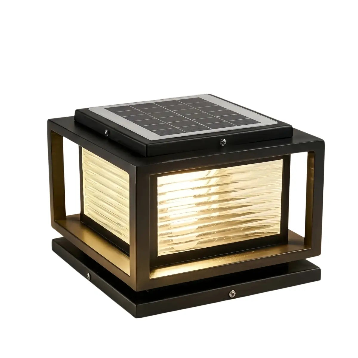 Nuvlight Modern LED Outdoor Pillar Lights - Black Metal/Glass Solar Rectangular Garden