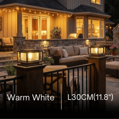 Arcato Modern LED Outdoor Pillar Lights - Black Metal/Glass Solar Rectangular Garden