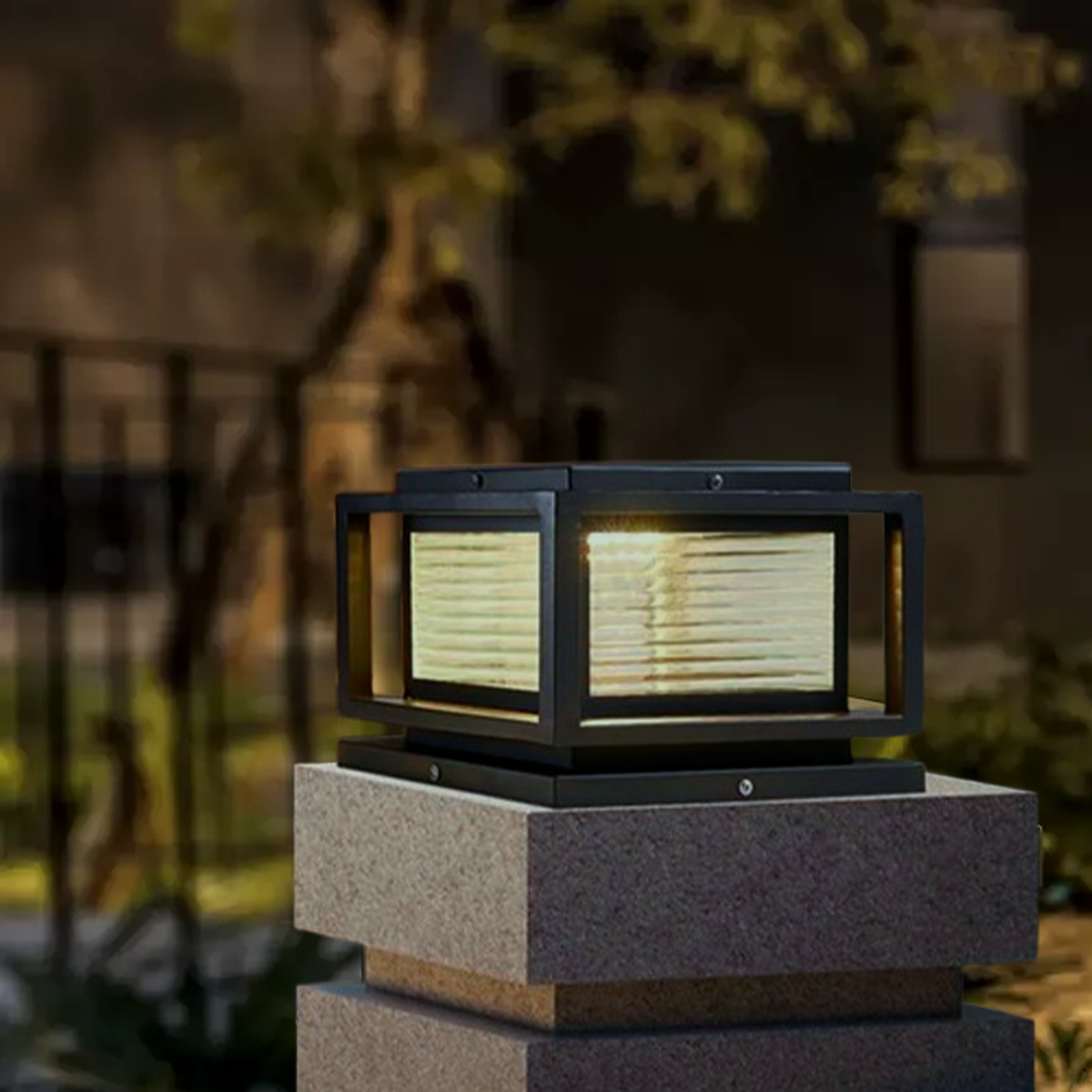 Arcato Modern LED Outdoor Pillar Lights - Black Metal/Glass Solar Rectangular Garden