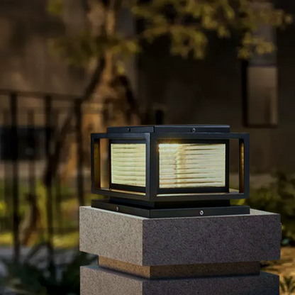 Arcato Modern LED Outdoor Pillar Lights - Black Metal/Glass Solar Rectangular Garden