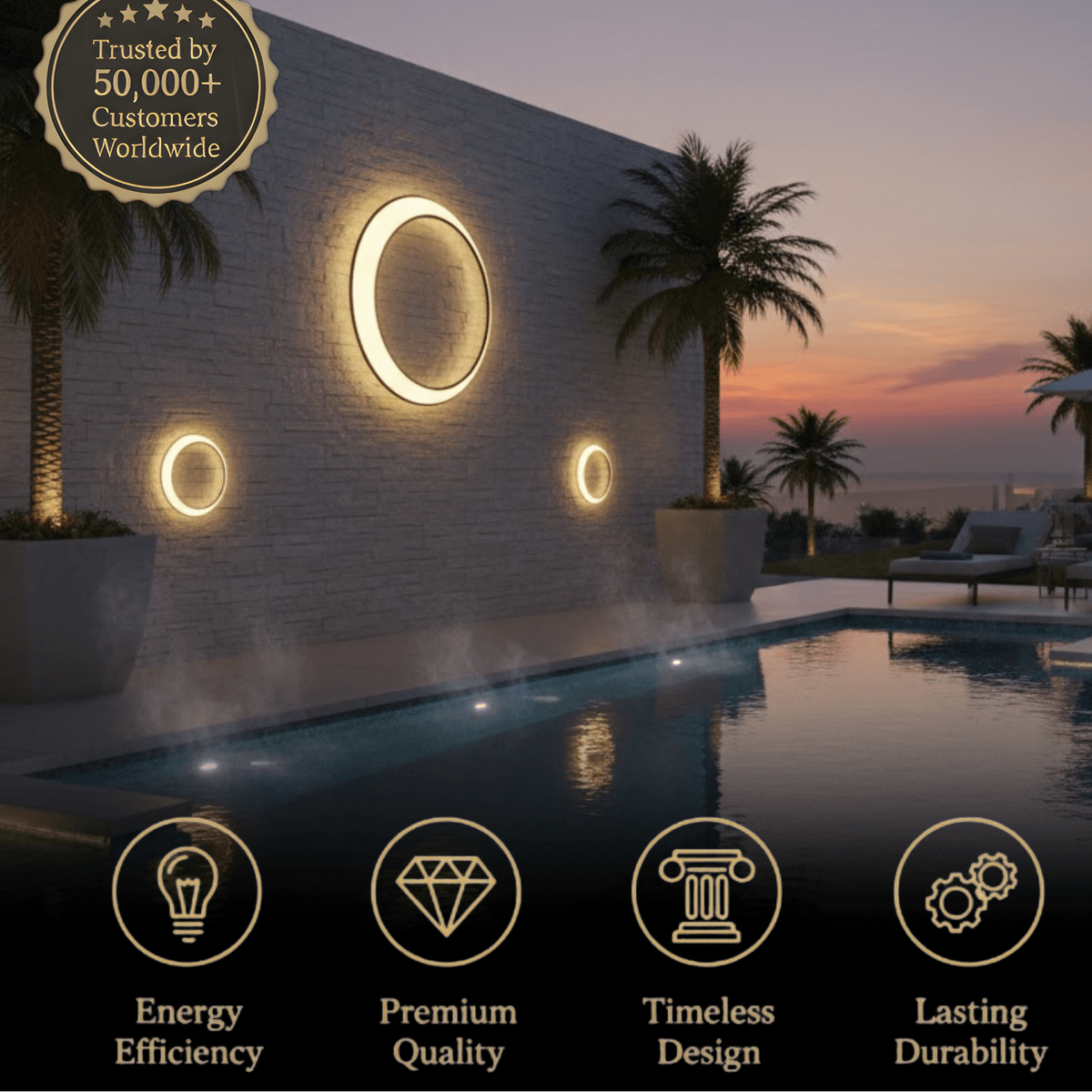 Lunara Art Deco LED Outdoor Wall Sconce with Remote Control for Exterior Spaces